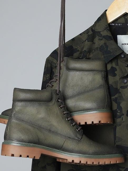 jack & jones men's olive derby boots