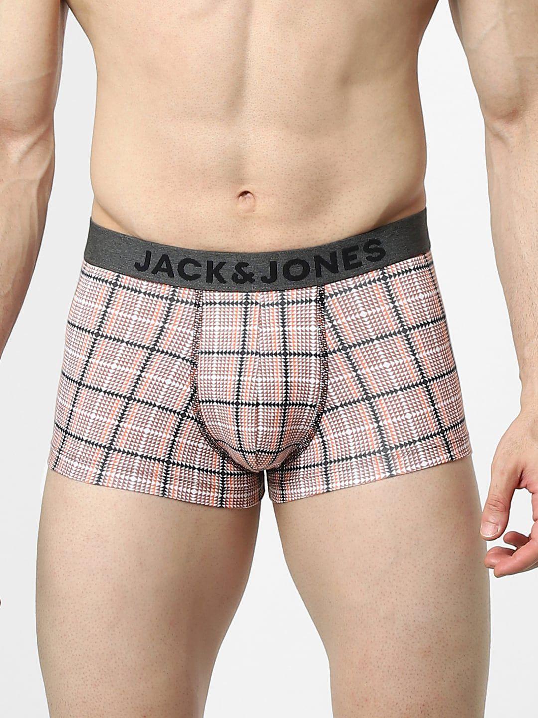 jack & jones men beige & black printed trunks