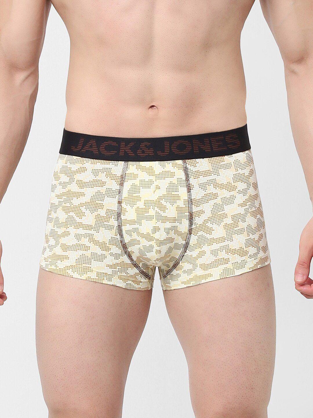 jack & jones men beige & yellow printed short trunk 1563294005