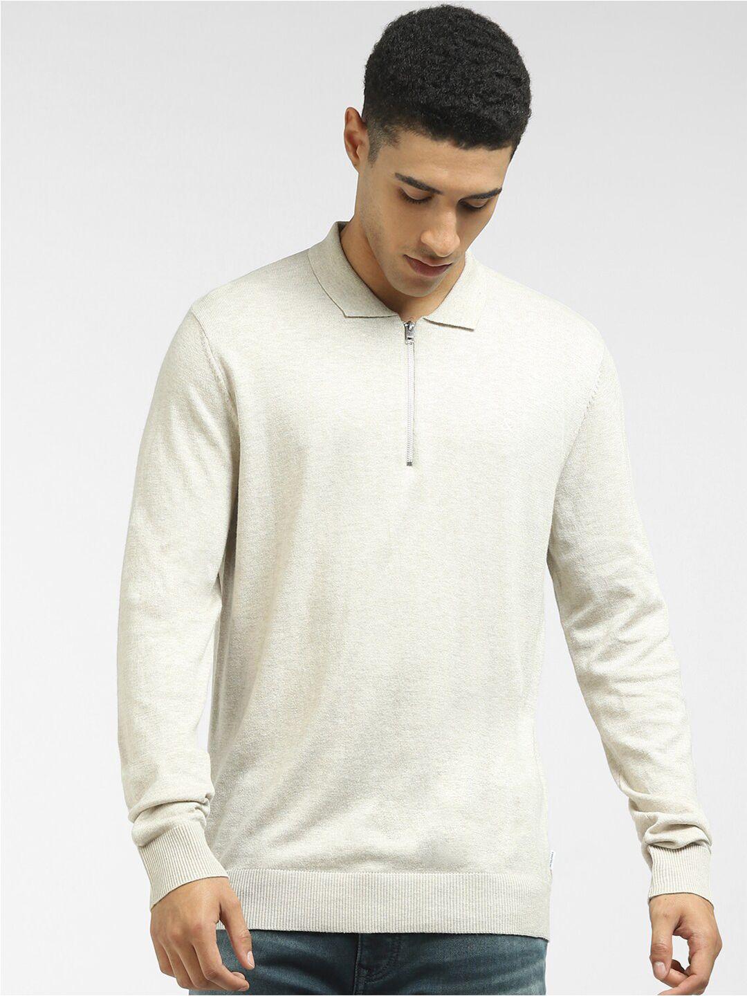 jack & jones men beige solid cotton pullover