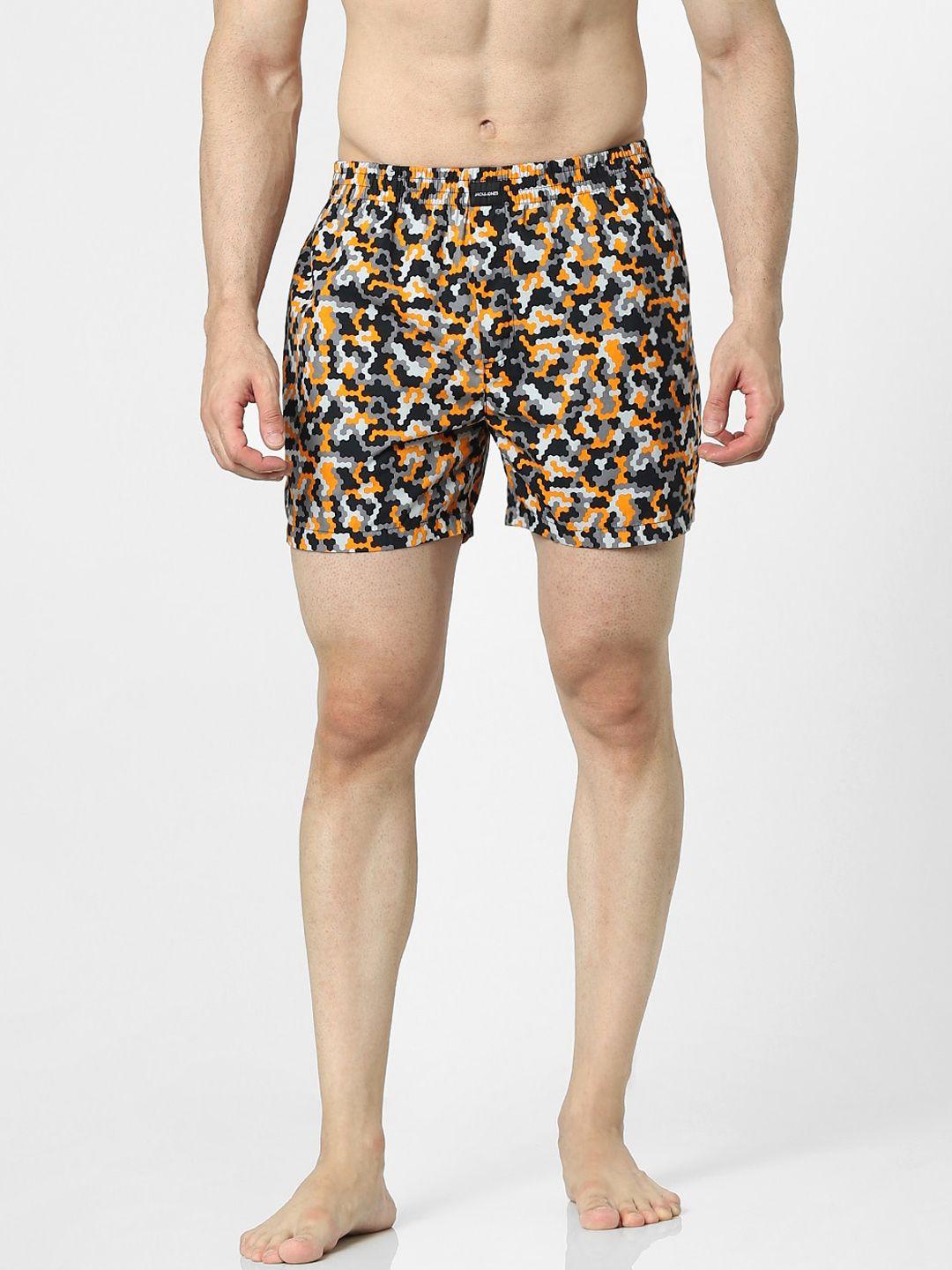 jack & jones men black & orange colored printed boxers