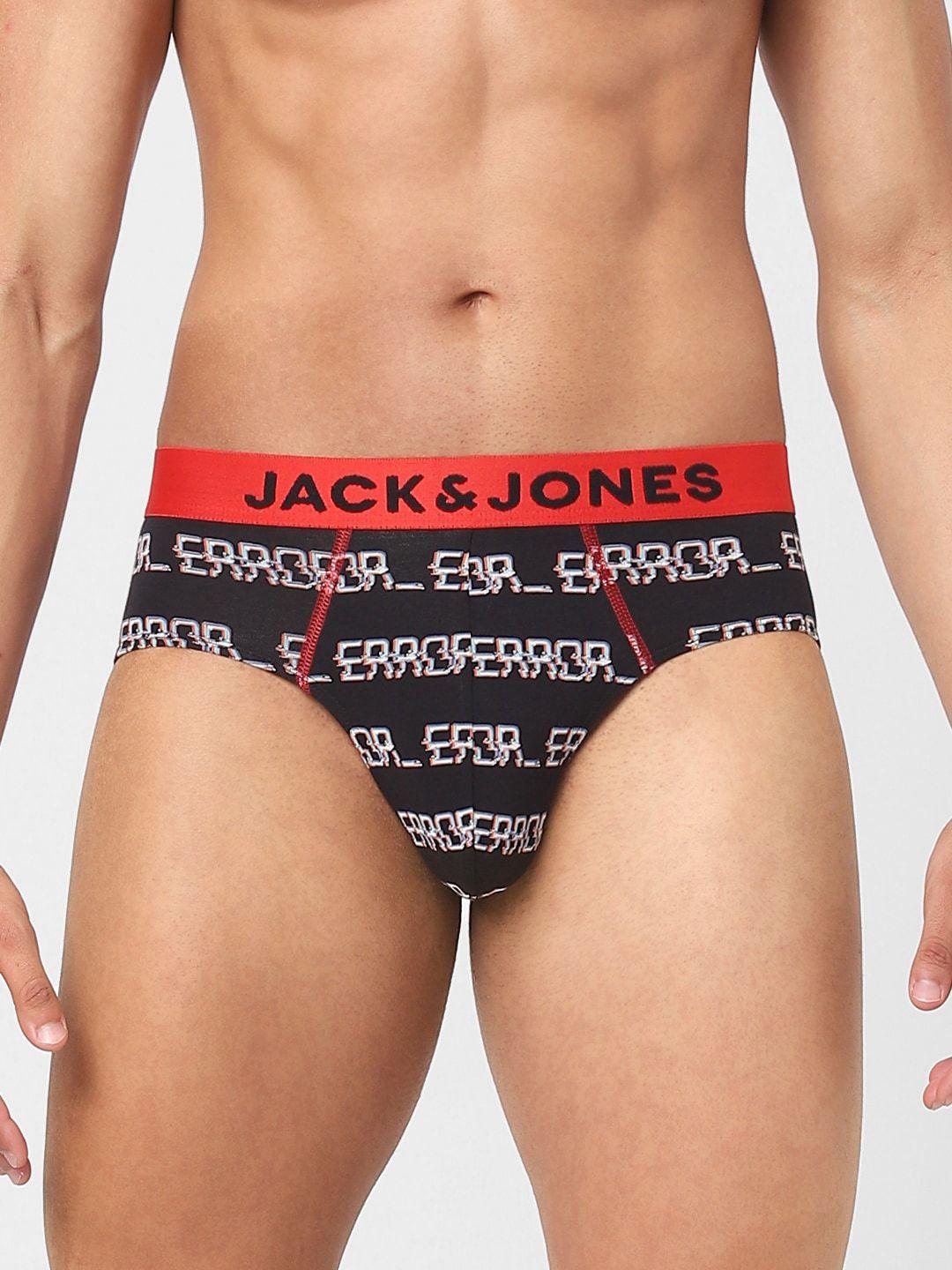 jack & jones men black & red printed cotton basic briefs 116793001