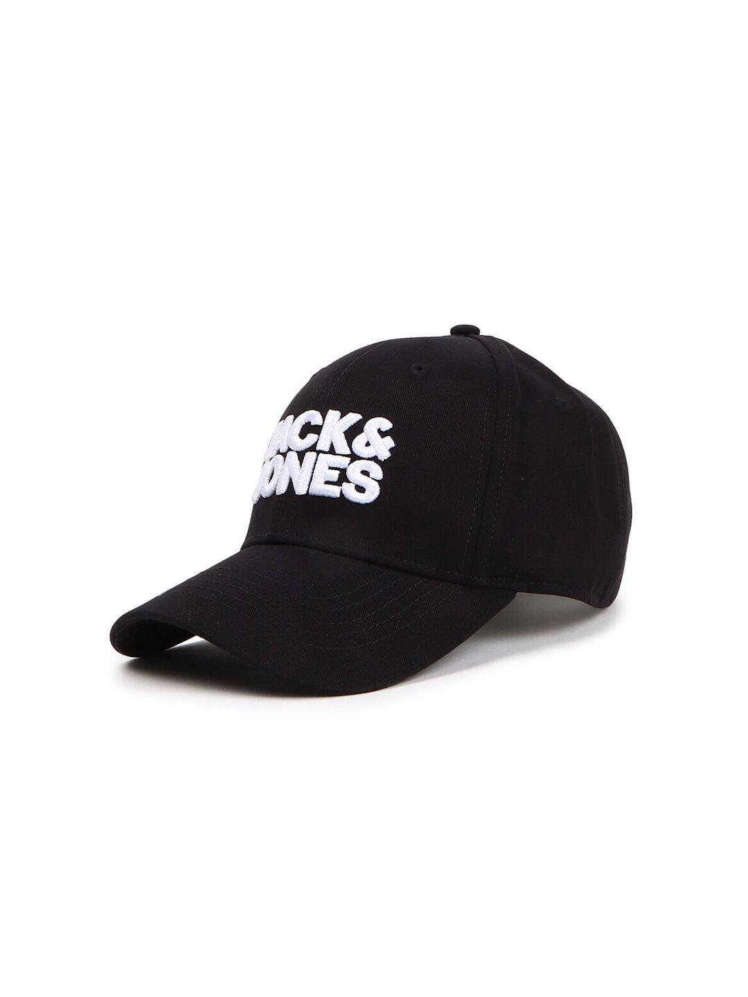 jack & jones men black & white printed pure cotton baseball cap