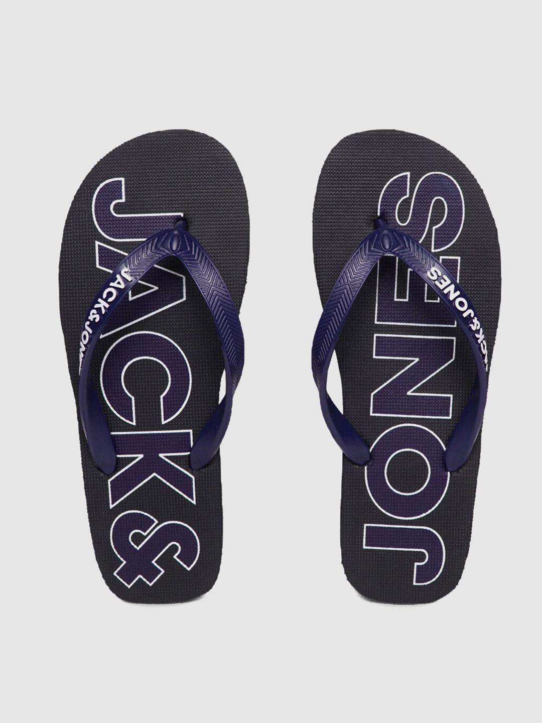 jack & jones men black & white printed thong flip-flops