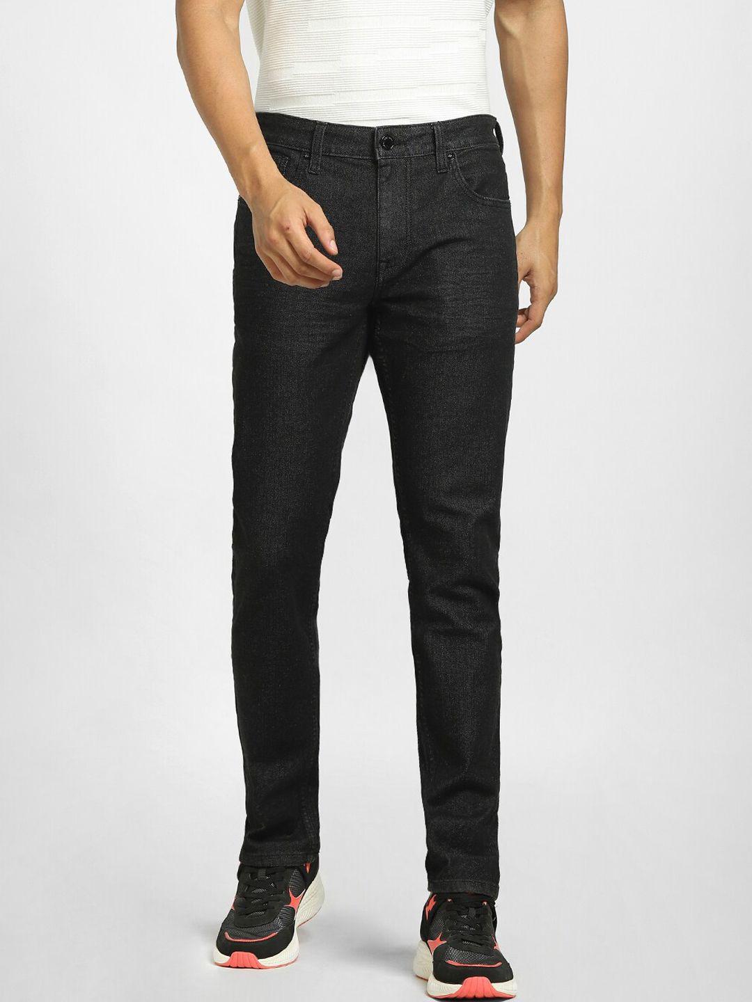 jack & jones men black low-rise low distress stretchable jeans