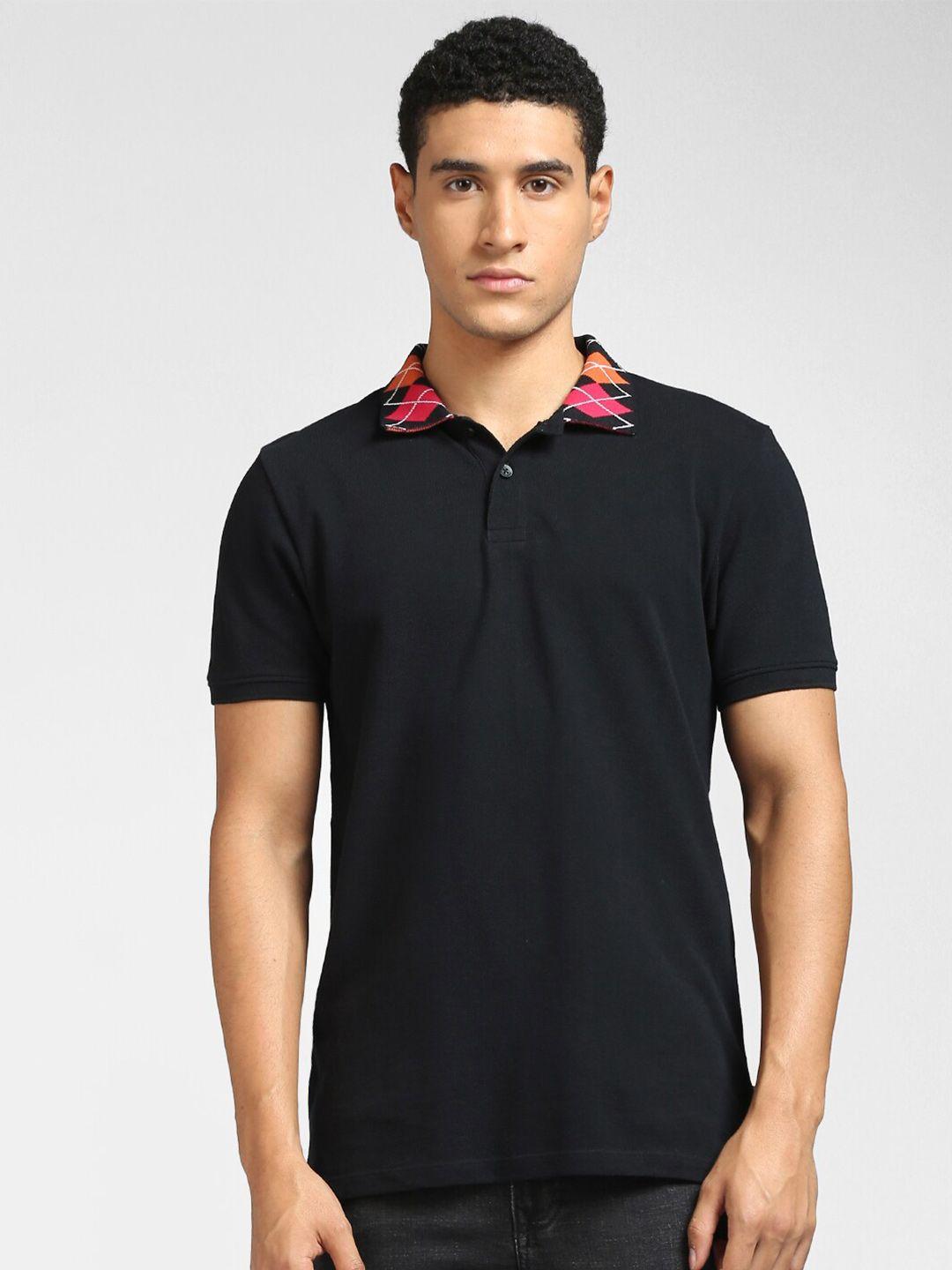 jack & jones men black polo collar t-shirt