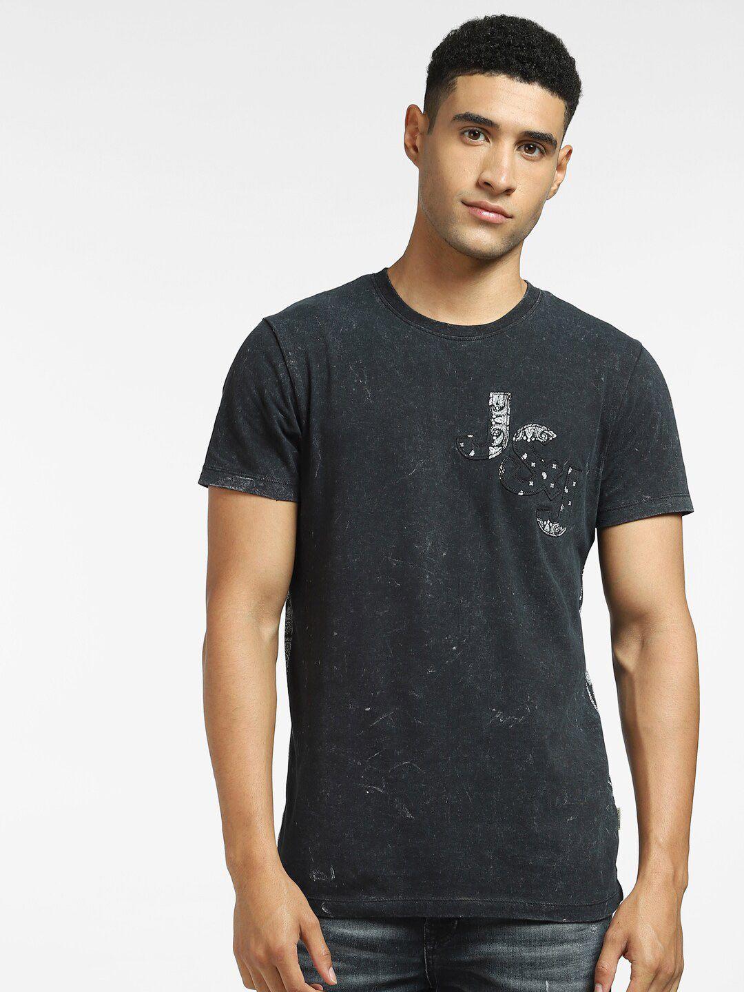 jack & jones men black printed t-shirt