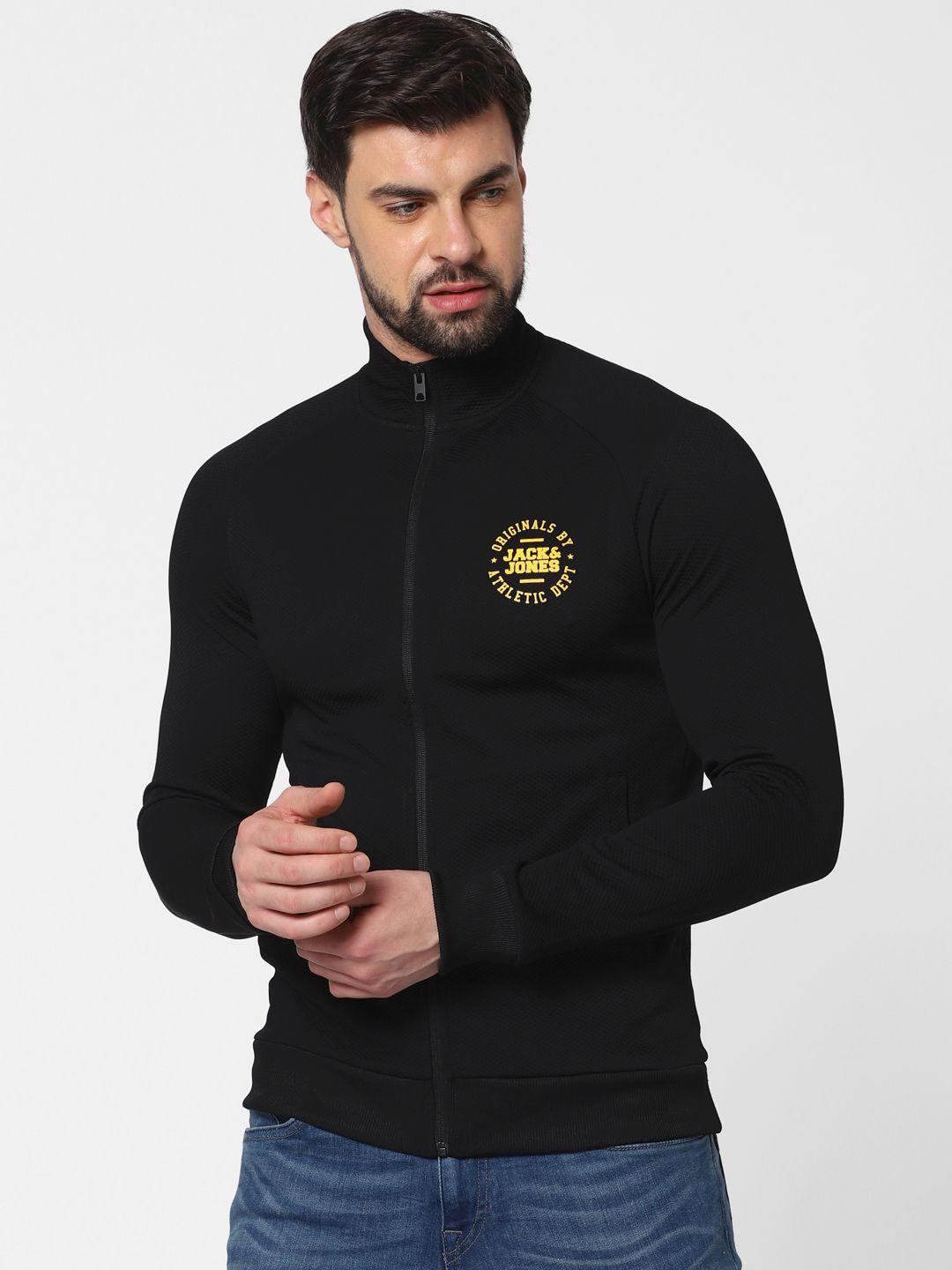 jack & jones men black self design sweatshirt