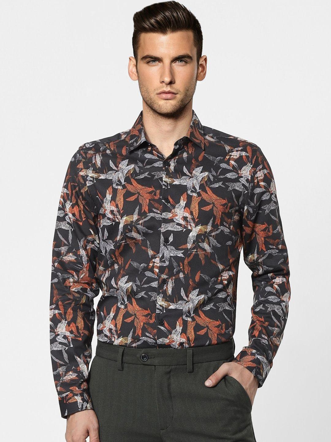 jack & jones men black slim fit floral opaque printed casual shirt