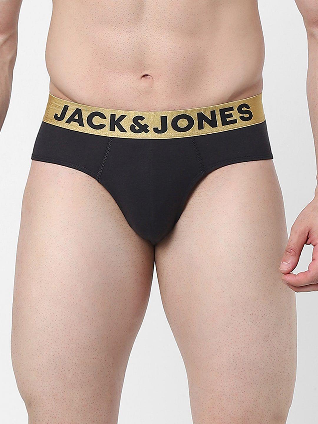 jack & jones men black solid cotton basic briefs 103668902-2