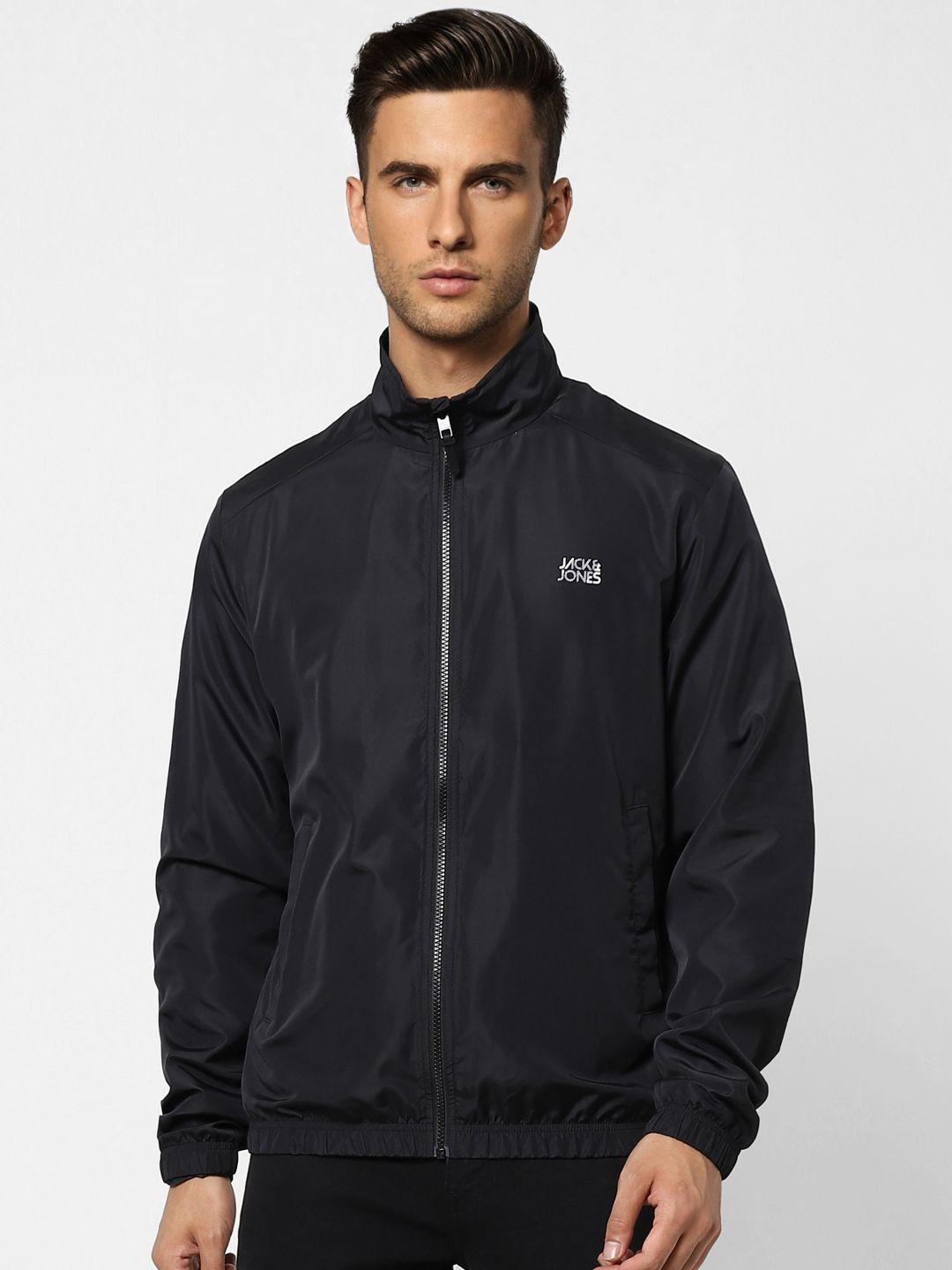 jack & jones men black solid sporty jacket