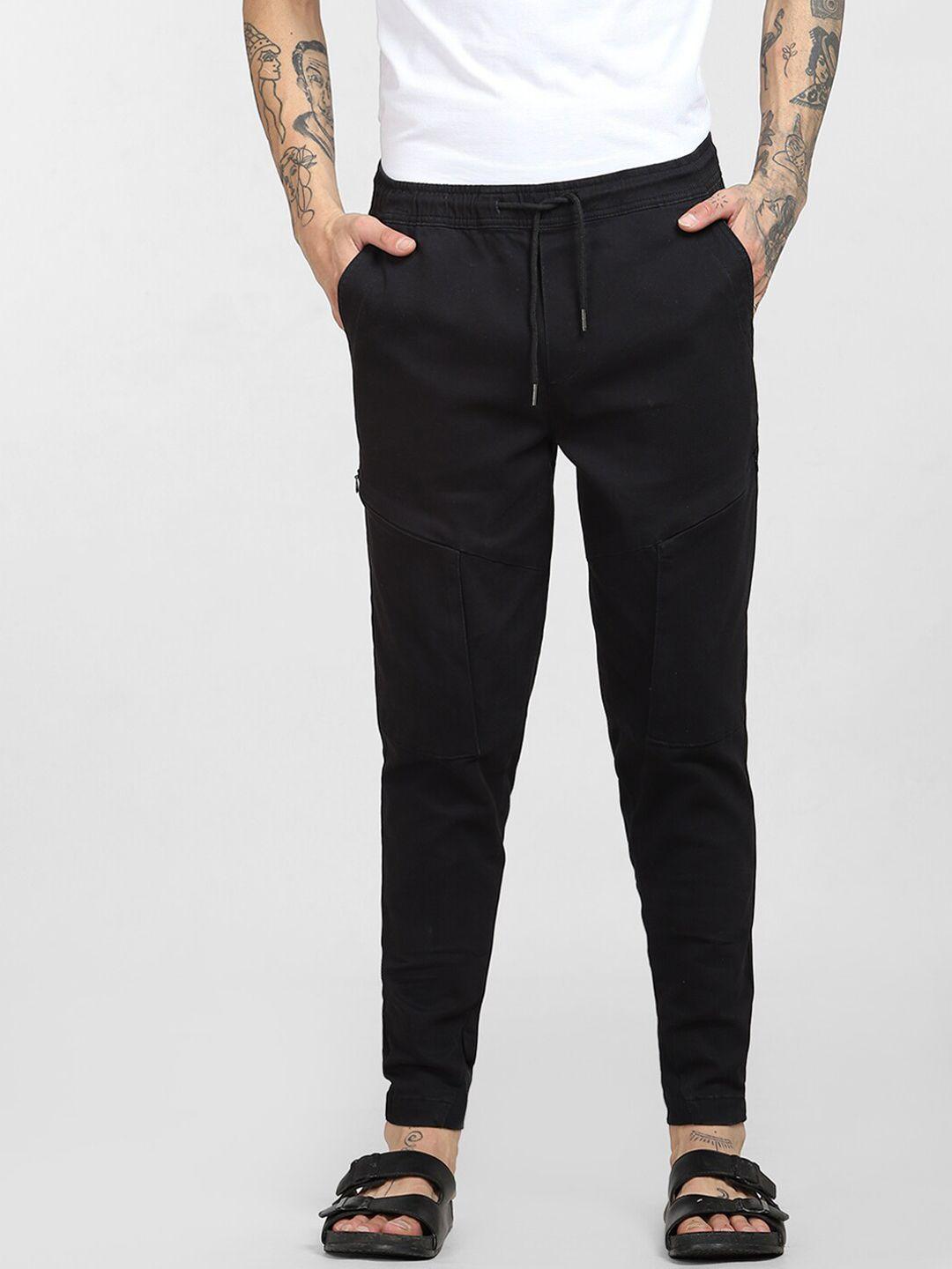 jack & jones men black solid track pant