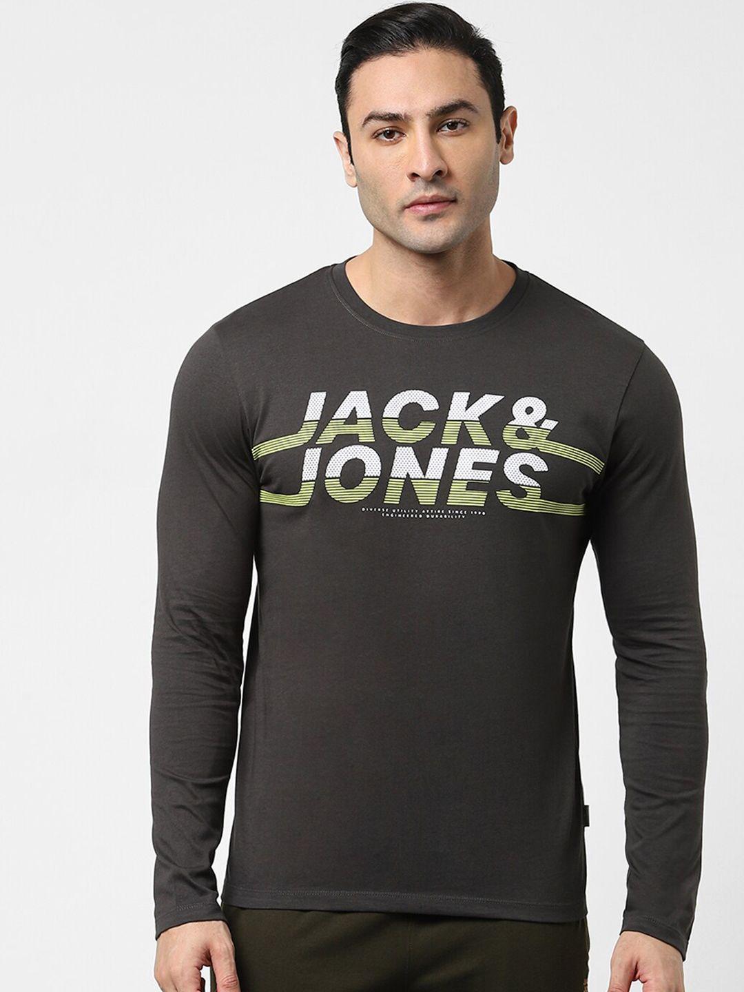 jack & jones men black typography printed cotton t-shirt