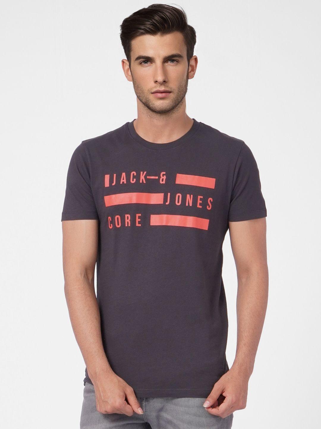 jack & jones men black typography printed slim fit t-shirt
