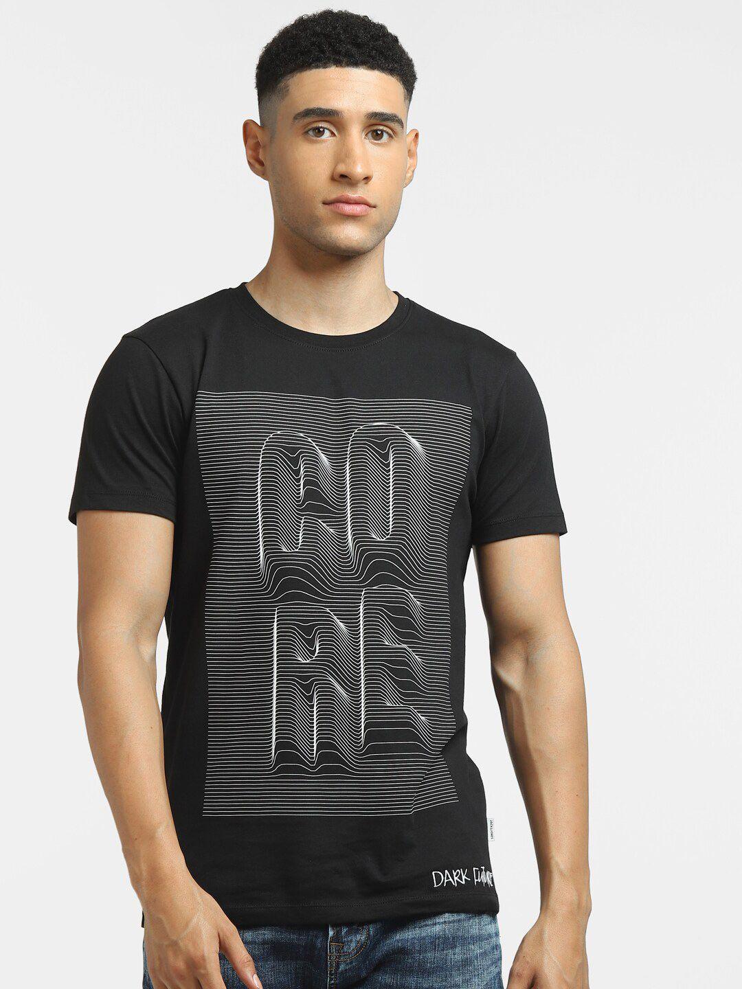 jack & jones men black typography striped applique t-shirt