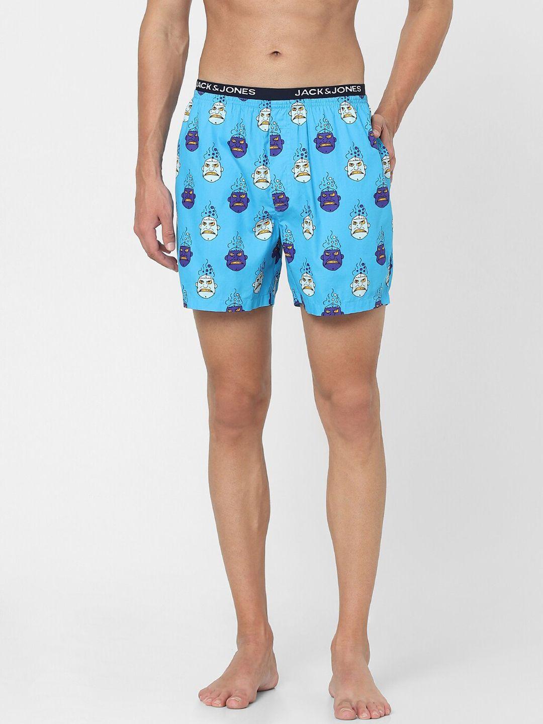 jack & jones men blue & beige printed pure cotton boxers 16883702