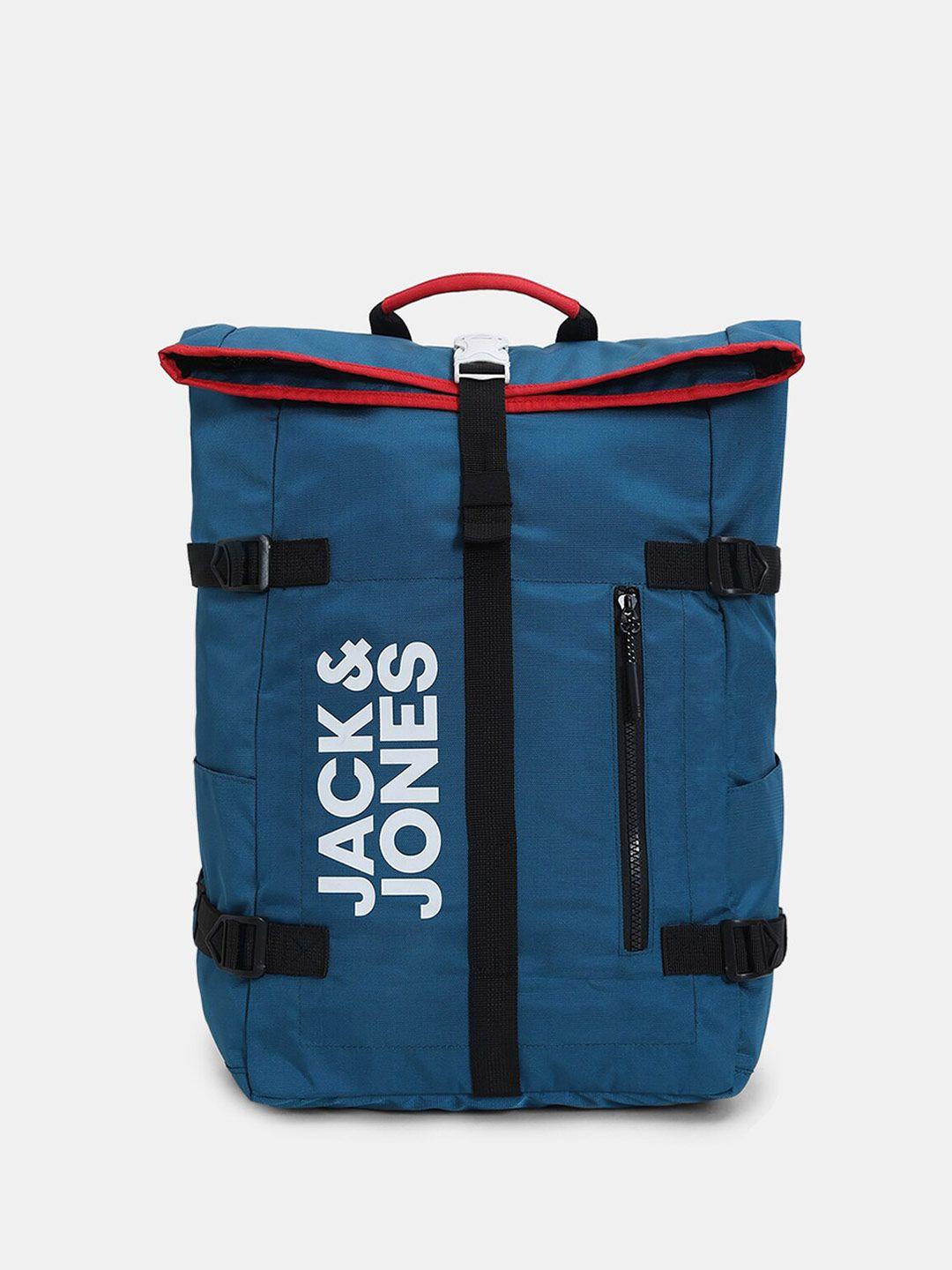 jack & jones men blue & black graphic backpack