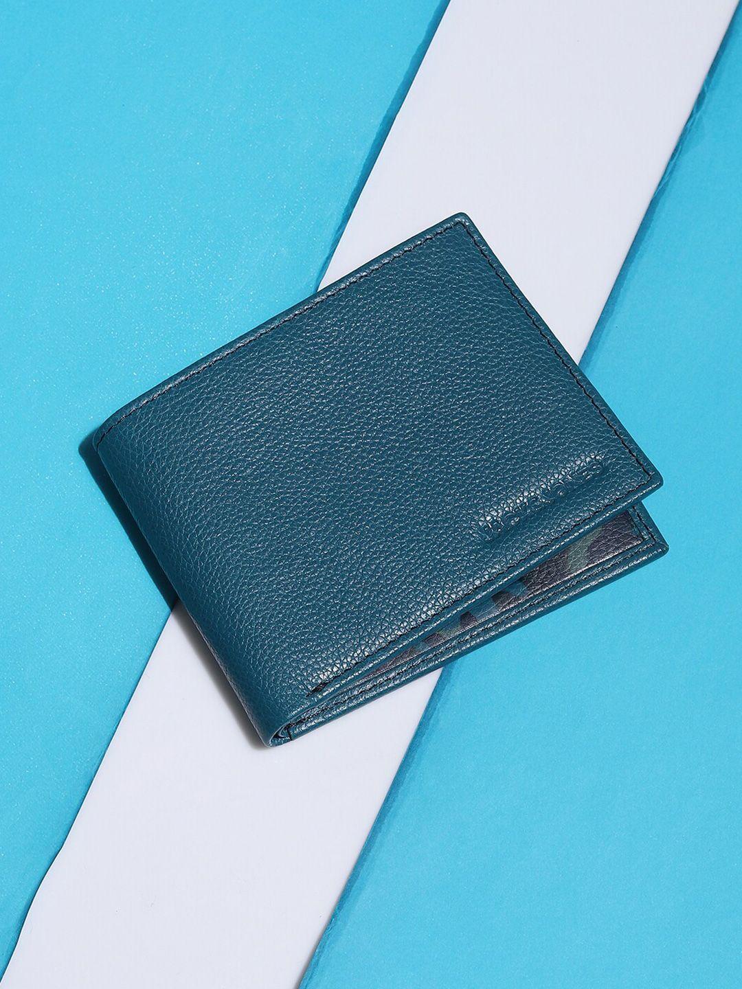 jack & jones men blue & black leather two fold wallet