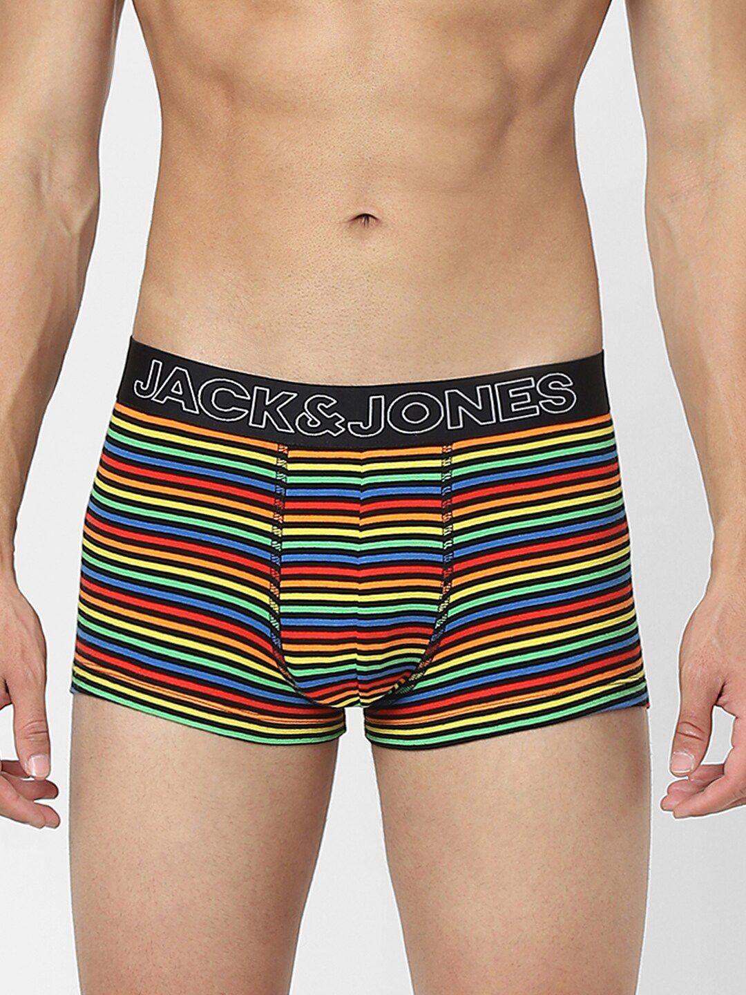 jack & jones men blue & green printed cotton trunks 116799801