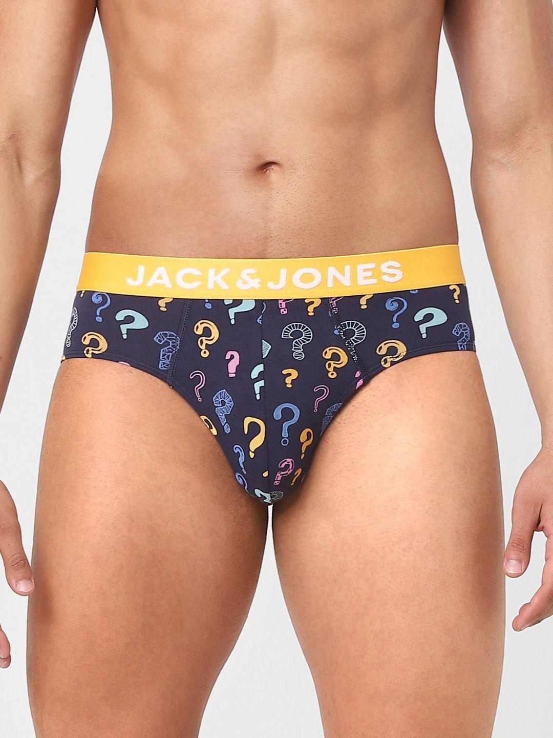 jack & jones men blue & orange printed cotton basic briefs