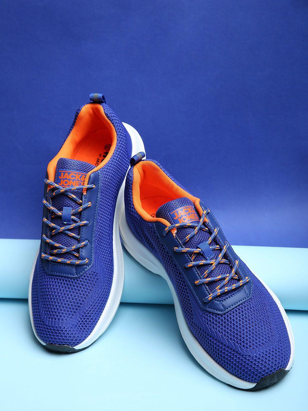 jack & jones men blue & orange textured sneakers