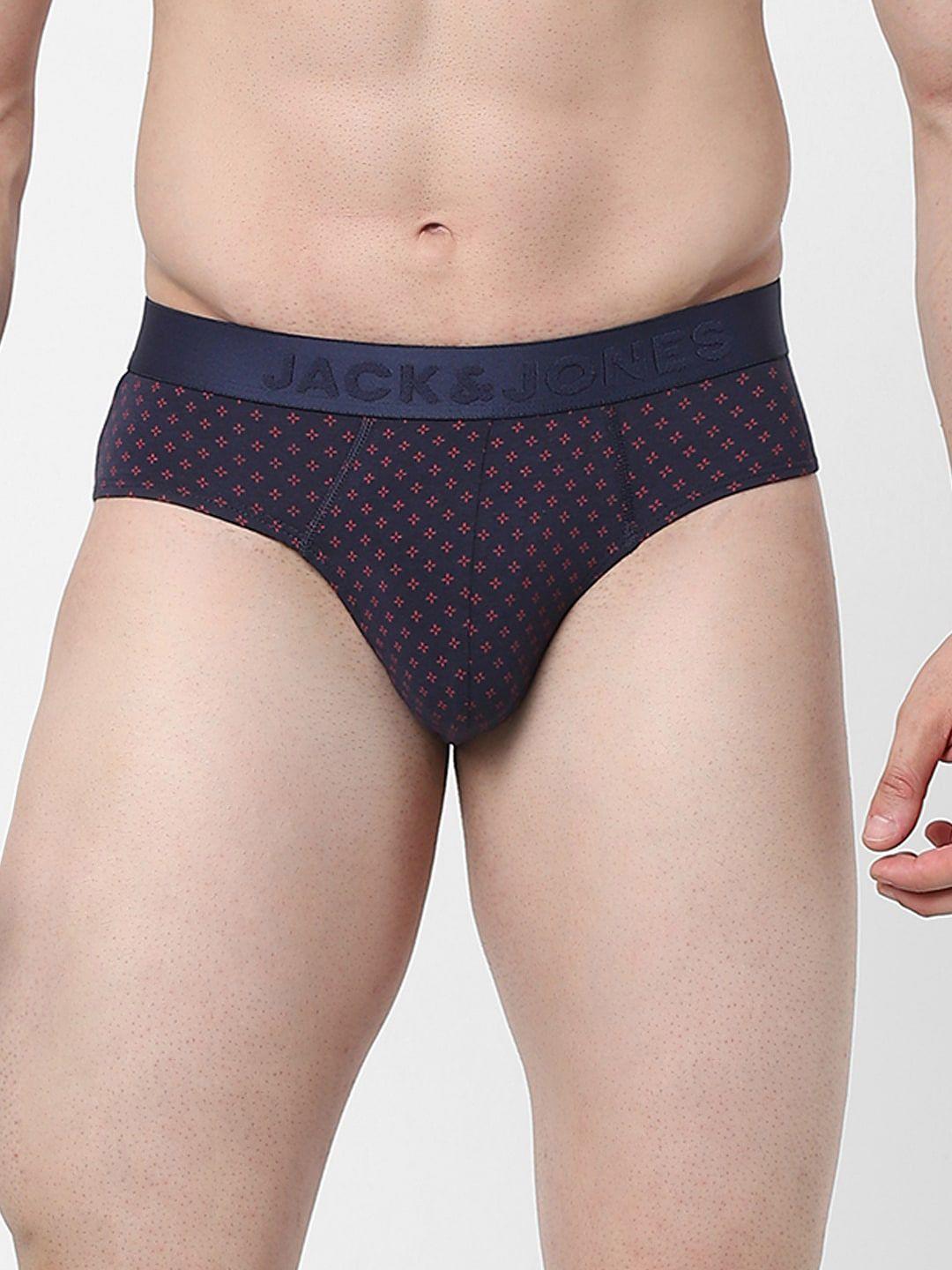 jack & jones men blue & red printed cotton basic briefs 122015101-2