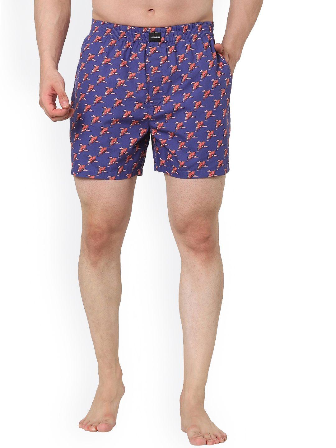 jack & jones men blue & red printed pure cotton boxers 204939001