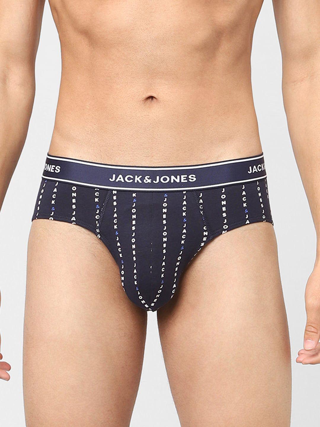 jack & jones men blue & white printed cotton basic briefs