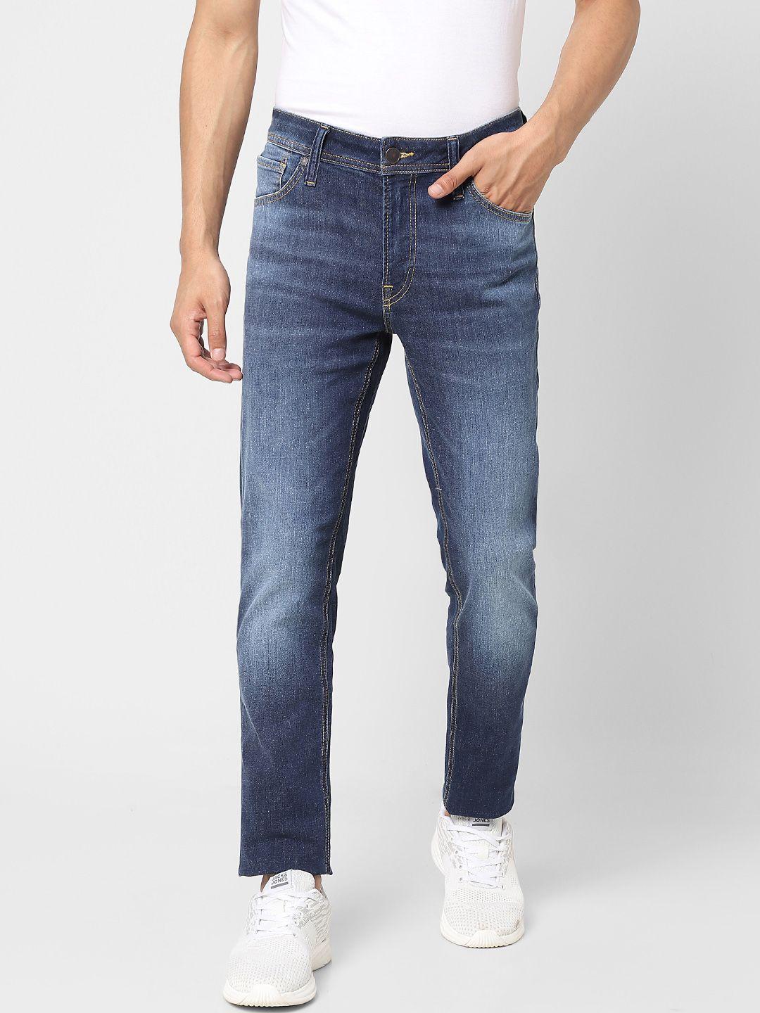 jack & jones men blue ben skinny fit low-rise heavy fade stretchable jeans