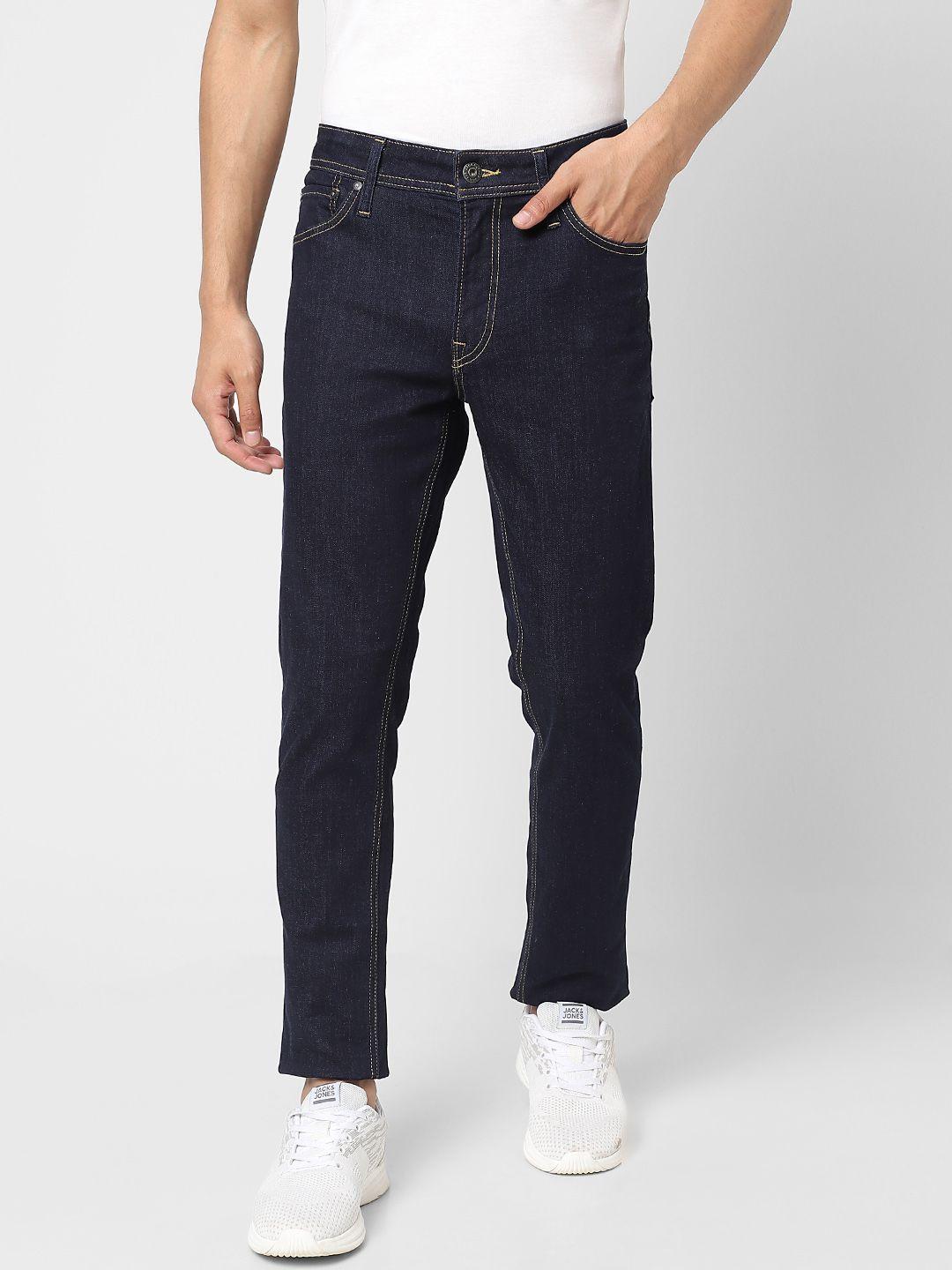 jack & jones men blue ben skinny fit low-rise stretchable jeans