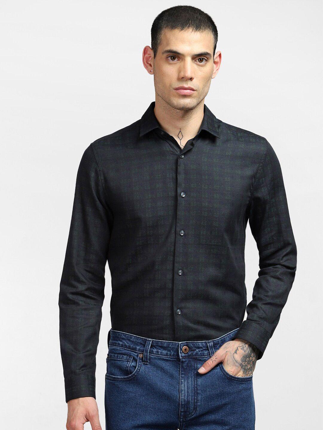 jack & jones men blue checked casual shirt