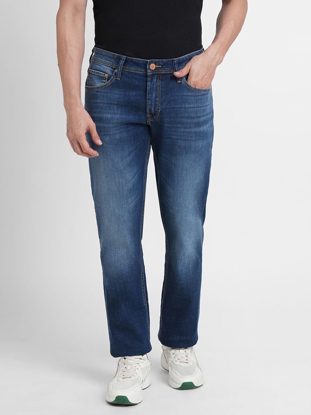 jack & jones men blue clark low-rise light fade stretchable jeans