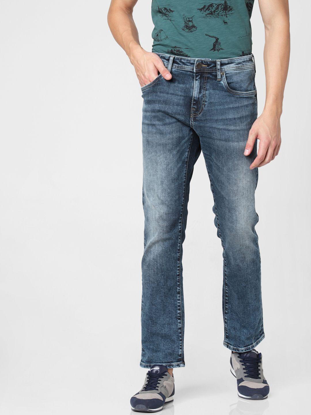 jack & jones men blue clark regular fit low-rise clean look stretchable jeans
