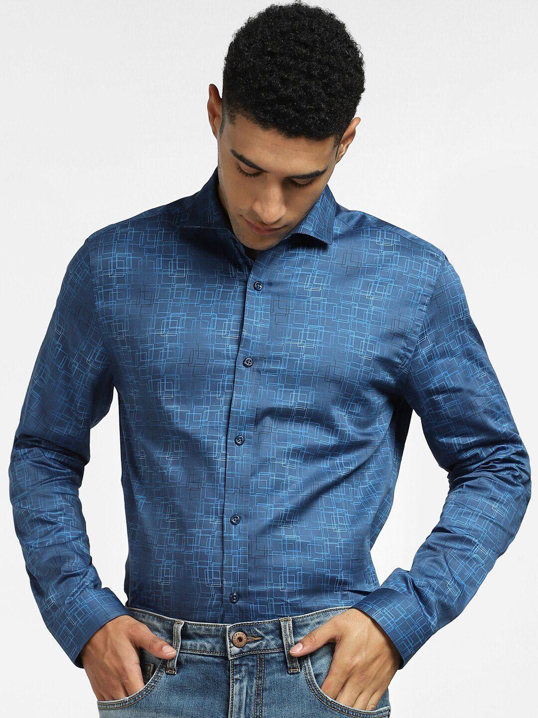 jack & jones men blue colourblocked casual shirt