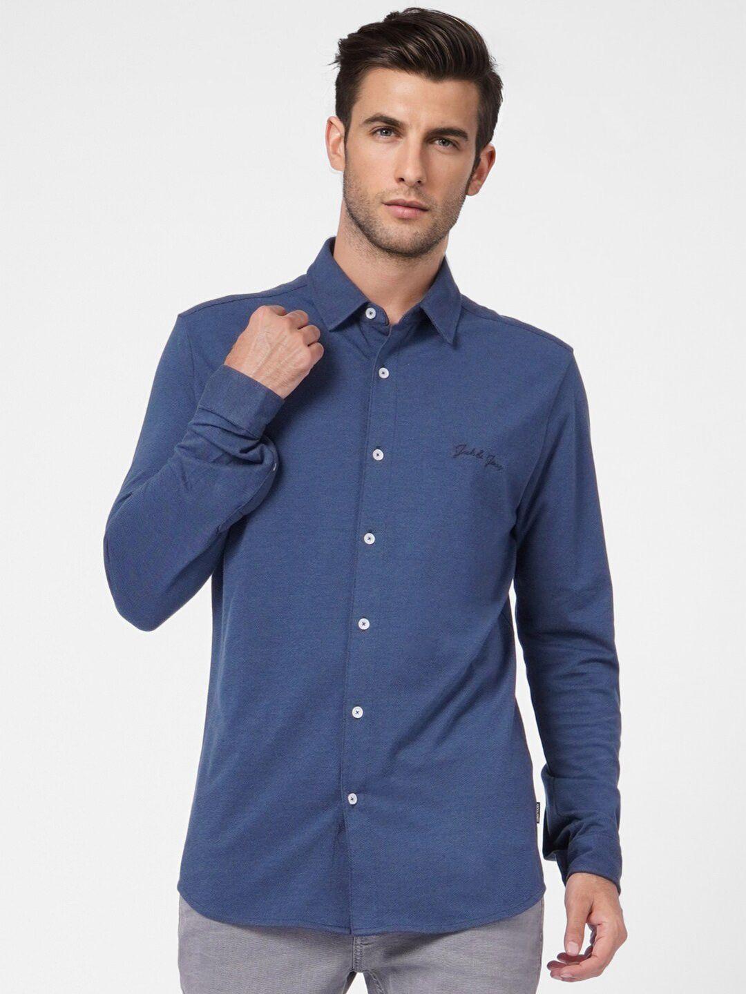 jack & jones men blue cotton casual shirt