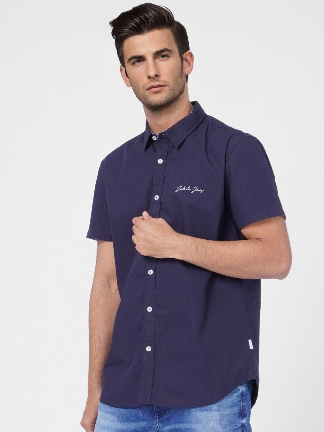 jack & jones men blue cotton casual shirt