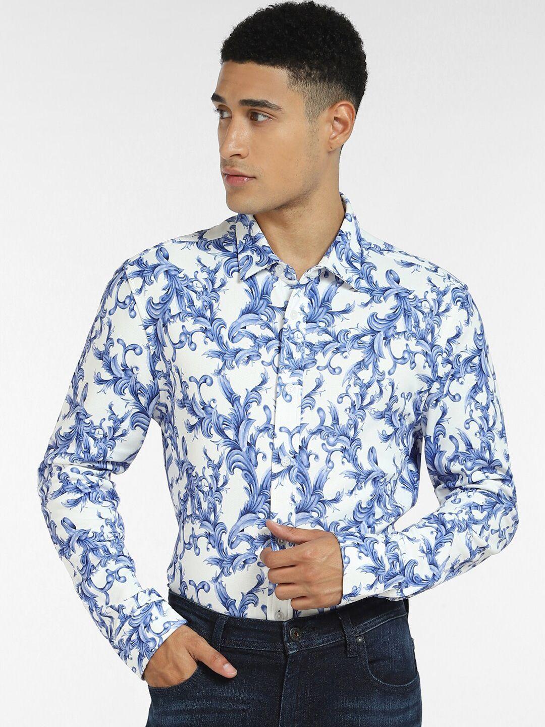 jack & jones men blue floral printed casual shirt