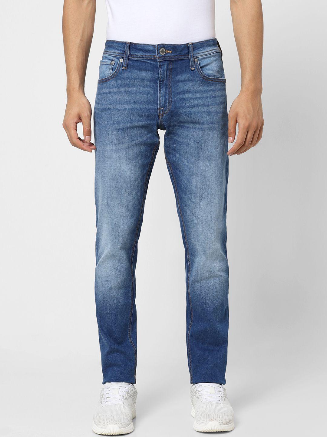 jack & jones men blue glen slim fit low-rise light fade stretchable jeans