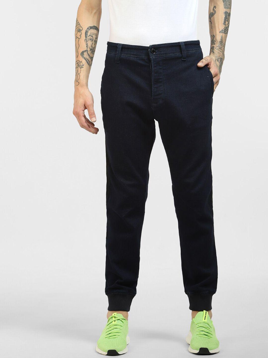 jack & jones men blue low-rise cotton jogger jeans