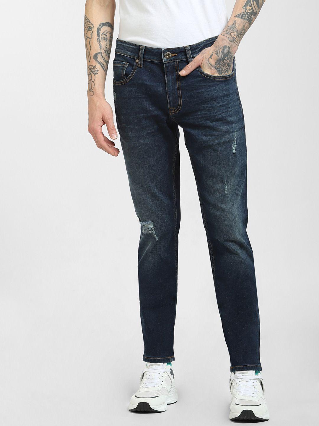 jack & jones men blue low-rise mildly distressed light fade jeans