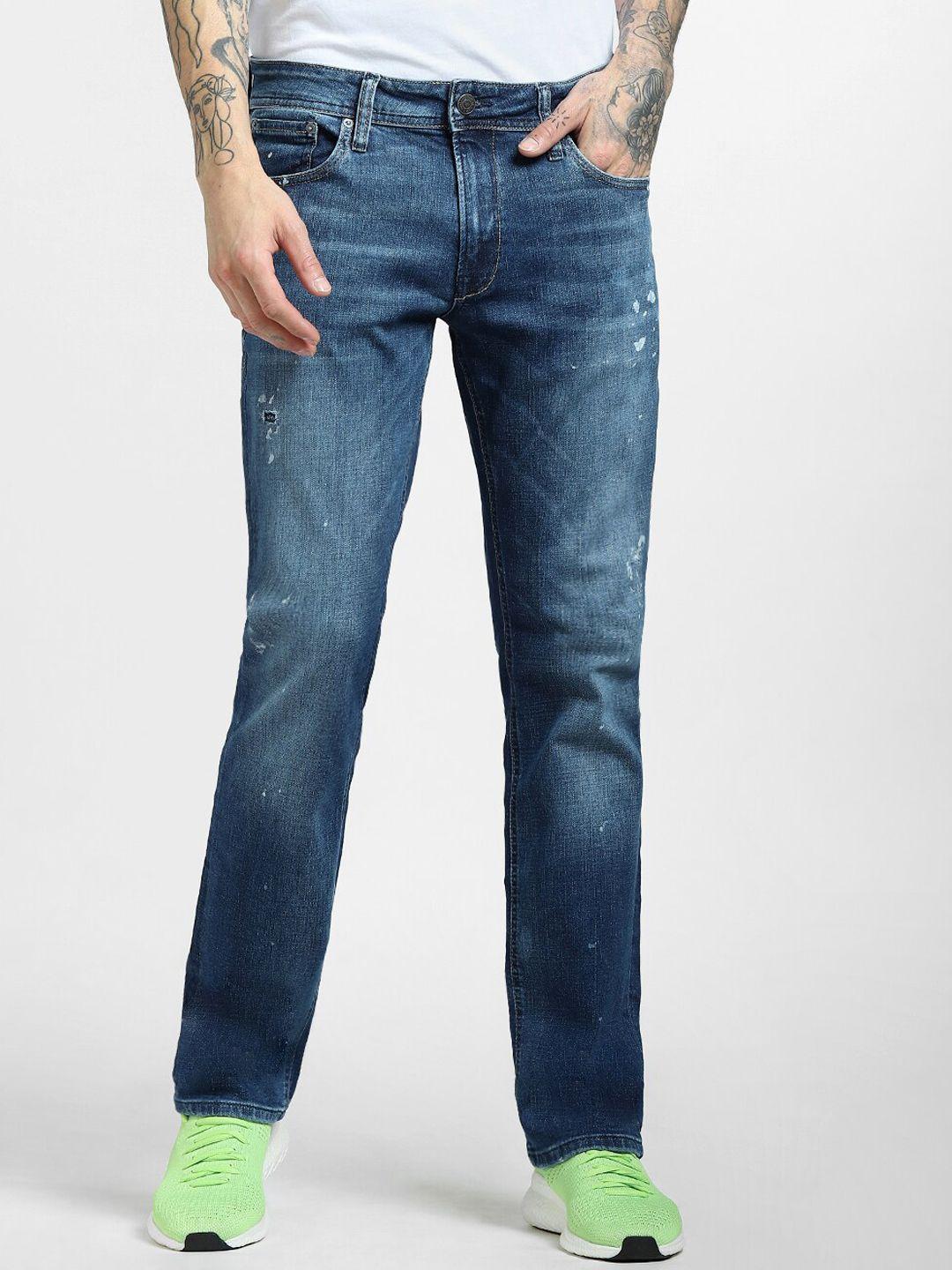 jack & jones men blue mildly distressed jeans