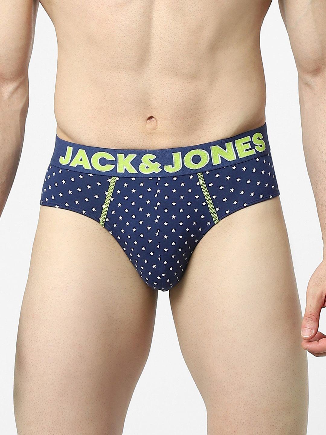 jack & jones men blue printed basic briefs