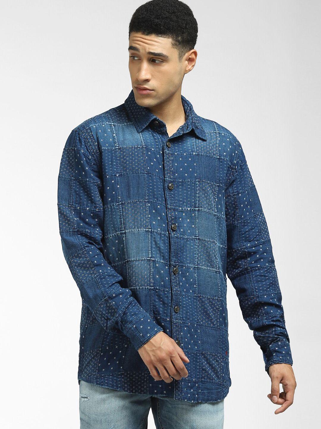 jack & jones men blue printed casual shirt