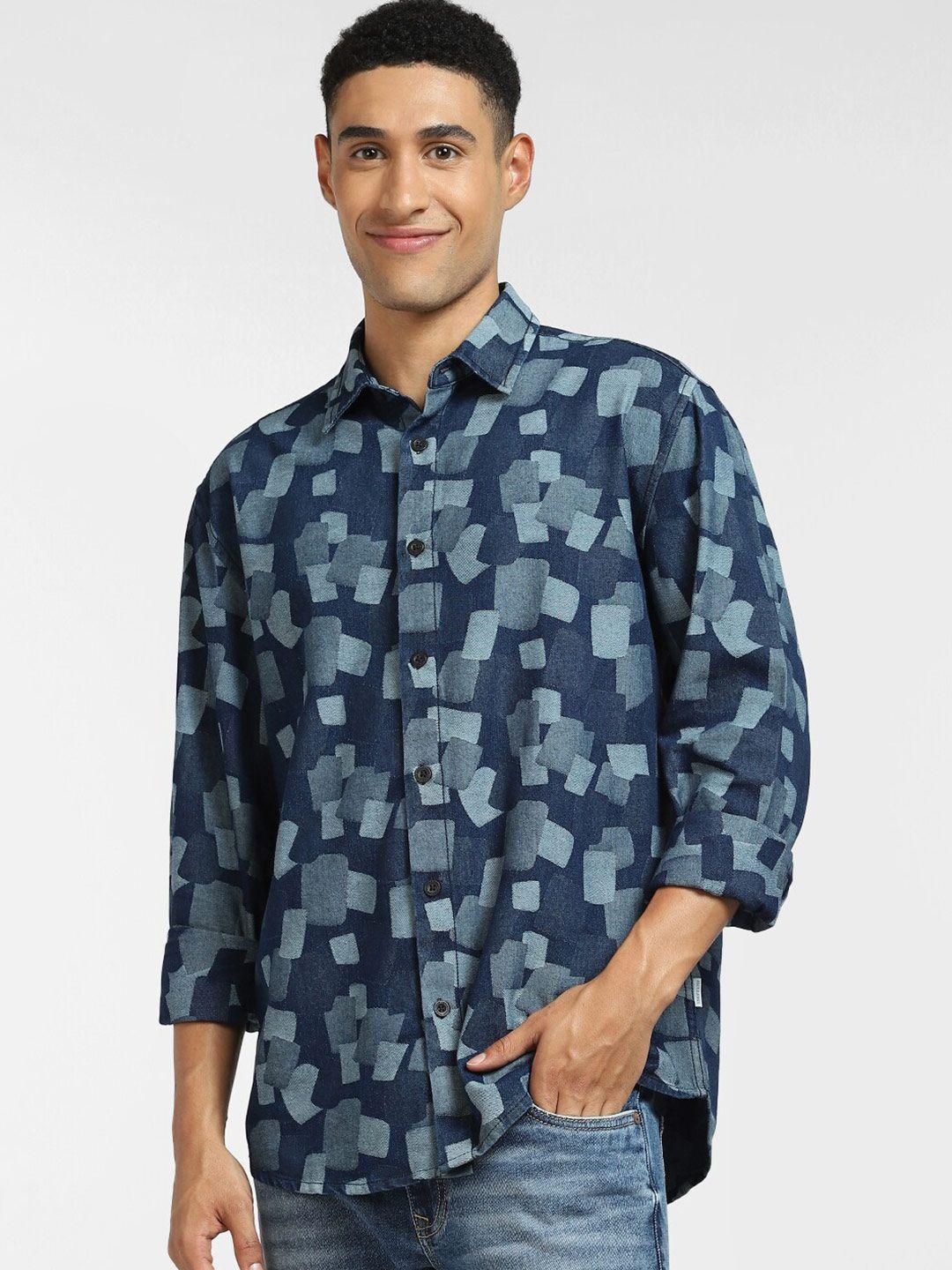 jack & jones men blue printed casual shirt