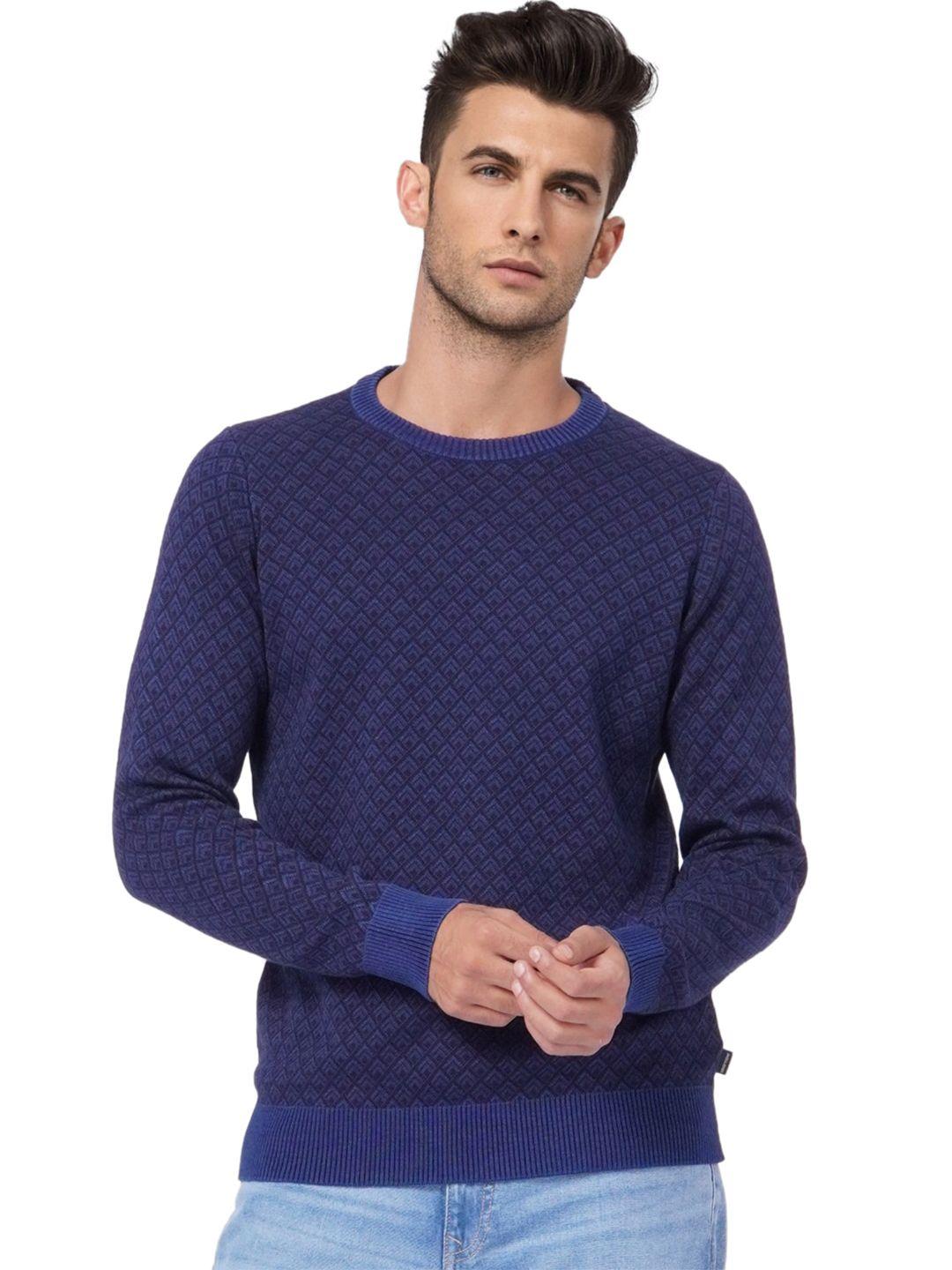 jack & jones men blue printed pullover