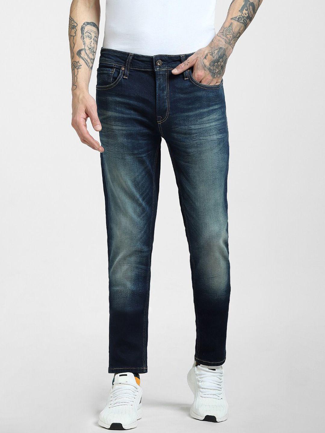 jack & jones men blue skinny fit heavy fade jeans