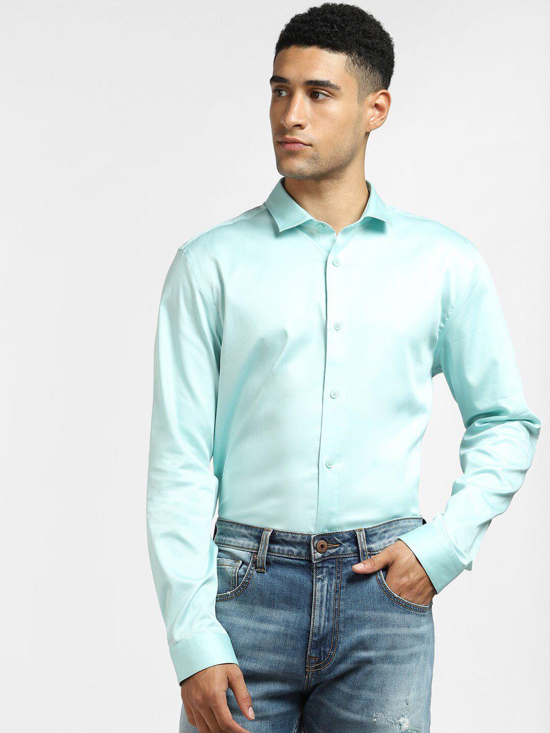 jack & jones men blue slim fit casual shirt