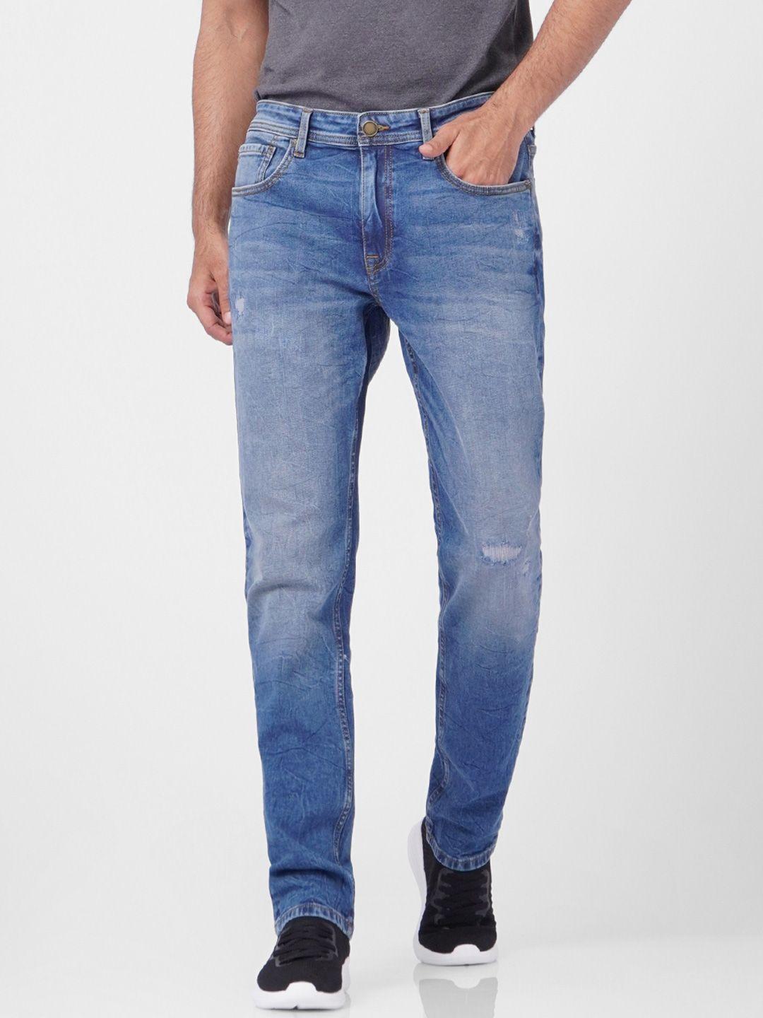 jack & jones men blue slim fit low distress heavy fade jeans