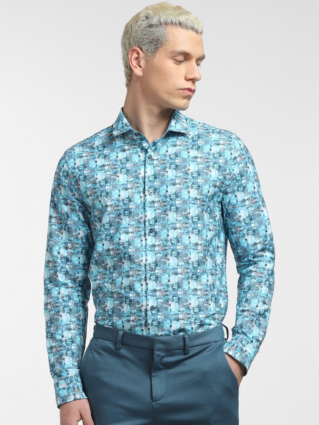 jack & jones men blue slim fit printed formal shirt