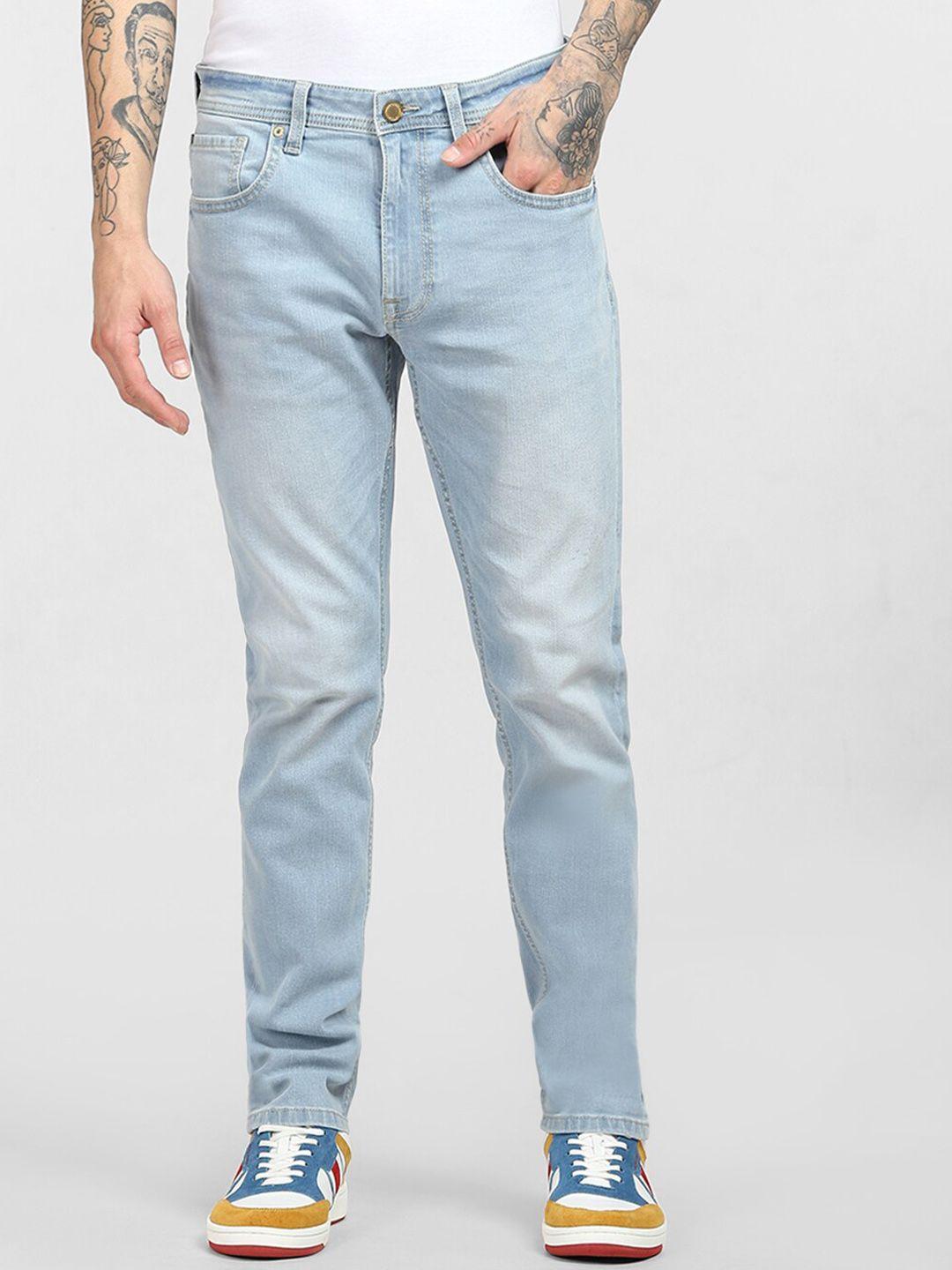 jack & jones men blue solid cotton skinny fit low-rise jeans